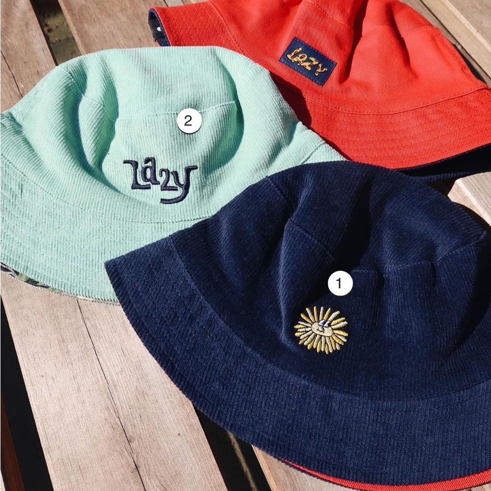 Lazy Oaf corduroy bucket hat Flower Pot Reversible navy blue red